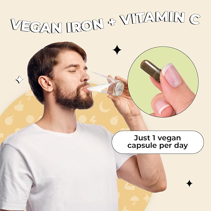 Future Kind Vegan Iron Supplement for Men & Women with Vitamin C for Energy, Focus and Immunity Support - 30-Day Supply, One Capsule a Day (30ct in Glass Bottle)