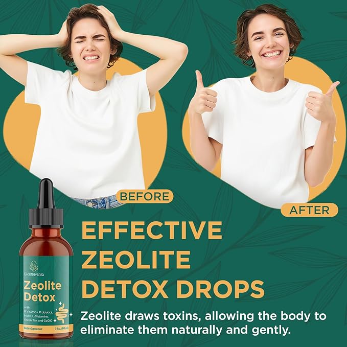 Zeolite Detox for Adults, Zeolite Liquid Drops with Vitamin B, Probiotic Blend, Gentle Detox for Adults, Energy, Gut, Focus - 2 Fl Oz (1 Bottle)