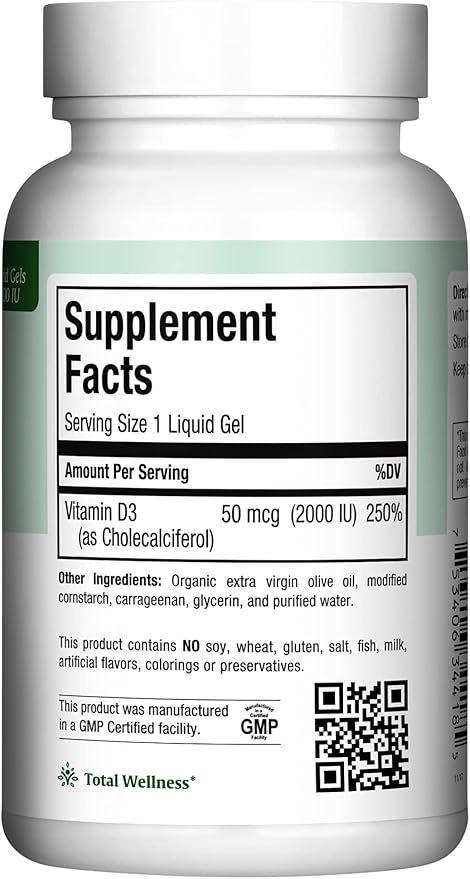 Maxi Health Kosher Vitamin D3 2000IU, Highly Absorbable Vitamin D Supplements for Healthy Immune Response, Calcium Absorption, Teeth & Bone Health - Vit D3 Vitamin 2000 IU - 180 Liquid Gels