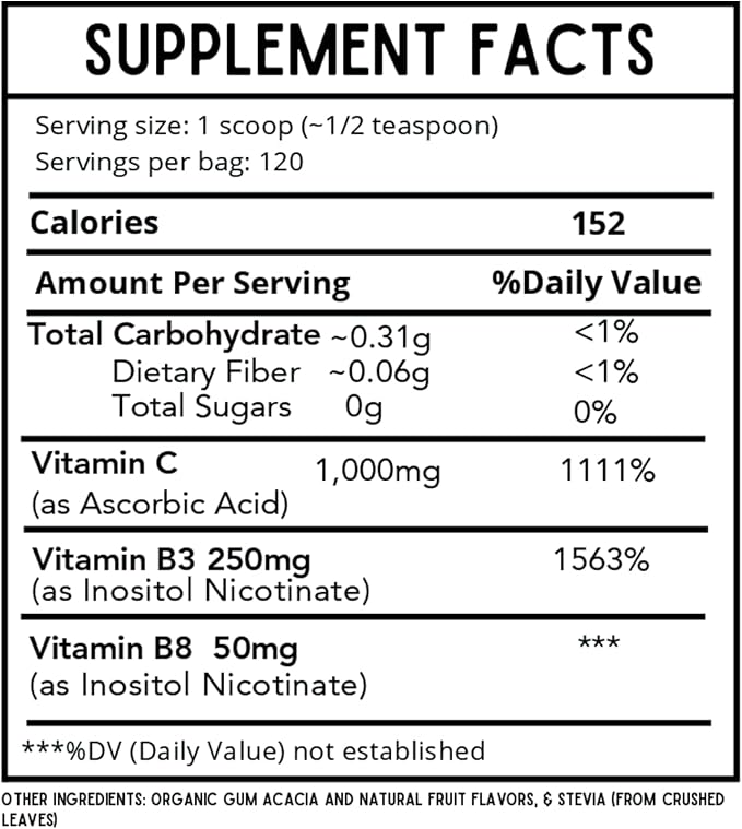 Kids Defense Powder | New Formula, Improved Flavor | Orthomolecular Dose of 1000 mg Vitamin C and 250 mg B3 | Pure, Corn Free, & GMO-Free | Fruit Punch Flavor | 120 Servings