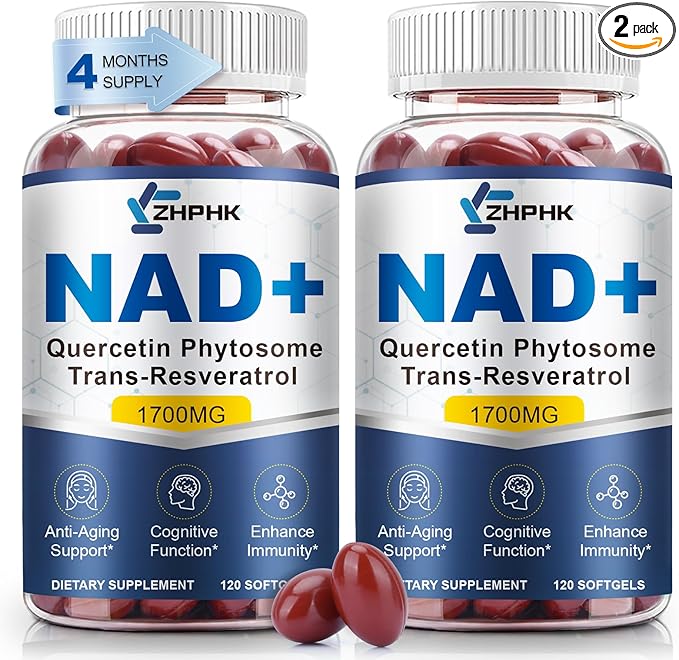 NAD Supplement Softgels 1700mg, Nad Supplements for Women & Men with Nicotinamide Riboside Quercetin Phytosome, Trans Resveratrol & TMG, Boost Energy & Anti-Aging Support 240-Count, 120 Days Supply