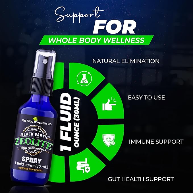 Black Earth Zeolite with Humic Fulvic Acids, Trace Minerals, for Adults and Kids Supports Gut Health, Immune Support, Digestion and Elimination and More 1oz Liquid Pump Spray Supplement