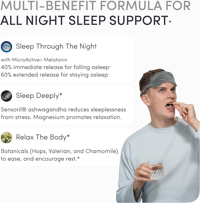 Dream Natural Sleep Aid for Adults – Sleep Supplement with Time Release Melatonin, Magnesium, Ashwagandha, B6 & Chamomile – Non-Habit Forming Sleep Vitamins – 60 Capsules