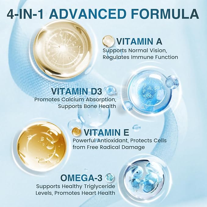 NATURE TARGET Omega 3 Fish Oil 2000mg Softgels with Vitamin D3 & E & A - EPA & DHA- Max-Absorption, Supports Heart, Brain & Immune Health, Non-GMO, 120 Softgels