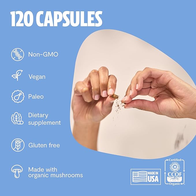 FreshCap Calm for Adults - Calm w/Reishi, Ashwagandha, St. John’s Wort, Lemon Balm, Magnesium - Balance, Relaxation & Emotional Stability -Ayurveda Daily Mushroom Supplement, Vegan - 60 Count