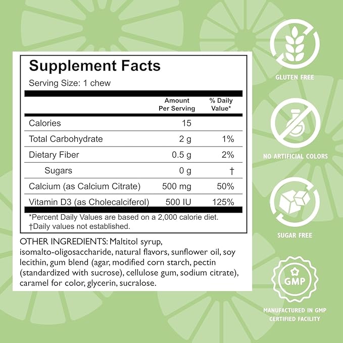 Celebrate Vitamins Bariatric 500mg Calcium Citrate Soft Chews with 500 IU Vitamin D3 – Essential for Gastric Bypass Patients & Bone Health - Sugar & Gluten Free, Caramel (90 Chews)