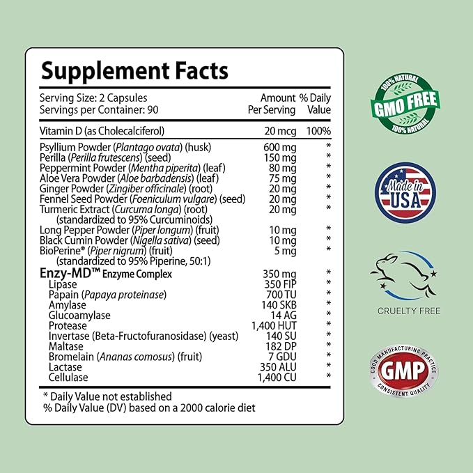 IBS Clear™ - 100% Natural IBS Relief with Vitamin D, Psyllium Husk,, Fennel - 360 Capsules - 2 Bottle