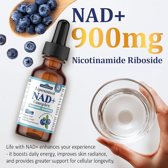 Liposomal NAD+ Liquid Drops, 8-in-1 NAD⁺ Nicotinamide Riboside Resveratrol 900mg w. Quercetin & Urolithin A | Fast Absorption NAD+ Supplement with CoQ10, ALA| Cellular Energy, Anti-Aging, Vitality