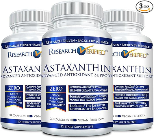 Research Verified Astaxanthin - Powerful Antioxidant, Fights Free Radicals, Supports Skin, Brain, Eyes, and Heart - Zinc RDA, Vitamin E, BioPerine - 3 Month Supply - Non-GMO, Made in The USA