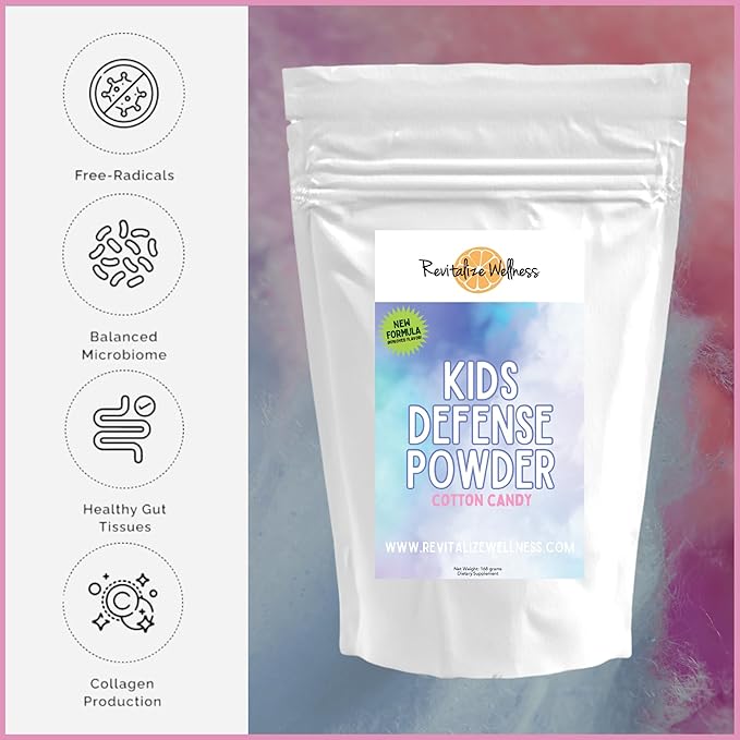 Kids Defense Powder | New Formula, Improved Flavor | Orthomolecular Dose of 1000 mg Vitamin C and 250 mg B3 | Pure, Corn Free, & GMO-Free | Cotton Candy Flavor | 120 Servings