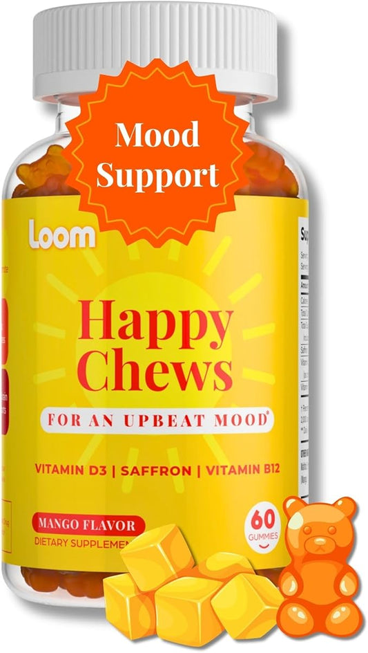 Saffron Gummies with Vitamin D3 & B12 – Natural Mood & Energy Support for Emotional Balance and Stress Relief – Tropical Mango, 60 Count (60 Count, Mango)