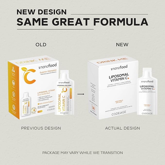 Codeage Liposomal Vitamin C Liquid 1000mg Vitamin C, 4000mg Essential Phospholipids, Supplement For Daily Immune Support, Liposomes For Absorption, Citrus Bioflavonoids, Vitamin E, Non-GMO, 32 Pouches
