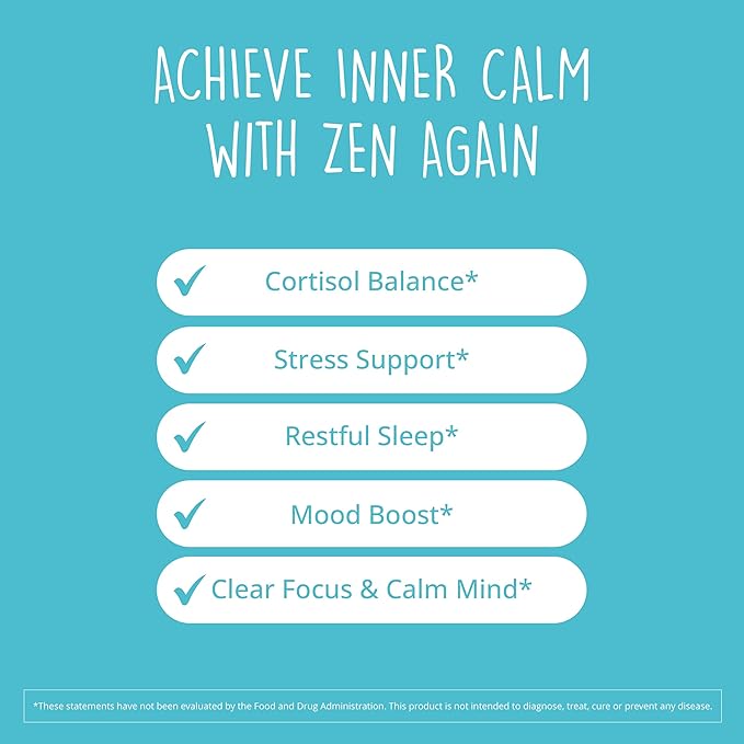 Zen Again Cortisol Manager with Ashwagandha KSM-66 | Cortisol Supplements for Women | 11-in-1 Complex | Natural Stress Support Supplement with L-Theanine, Rhodiola & Magnesium | Vegan, 60 Ct
