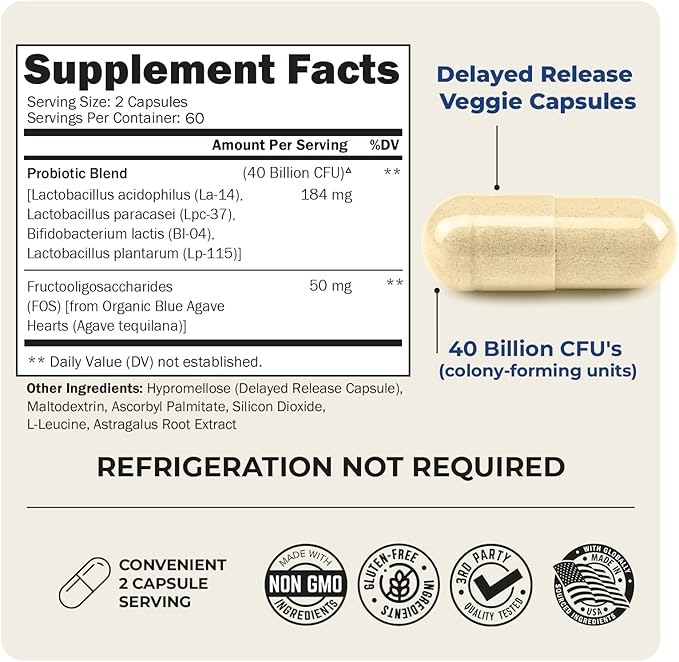BioSchwartz Daily Probiotic Nutritional Supplement - 40 Billion CFU for Gut Health - Probiotics for Men and Women - Digestive Health with Astragalus & Lactobacillus - Shelf Stable - 120 Count