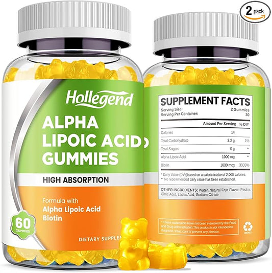 Alpha Lipoic Acid Gummies 1000Mg with Biotion, High Absorption Chewable ALA Supplement for Antioxidant, Brain Health and Nerve Support, Pineapple Flavor, Sugar Free, 120 Chews