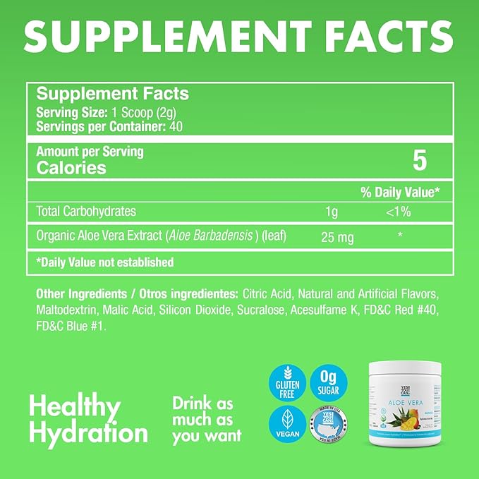 Yes You Can! Organic Aloe Vera Powder Drink Mix - Hydration Booster Infused with Pure Aloe Juice - Delicious Flavors - Made in USA - Antioxidant Rich - Mango Flavor - 40 Servings Per Canister (4 Pack)