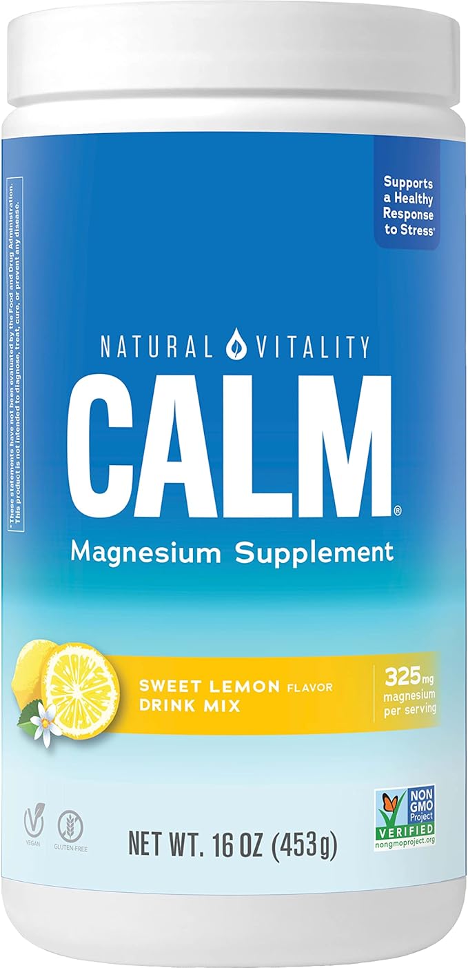 Natural Vitality Calm, Magnesium Supplement, Anti-Stress Drink Mix Powder, Gluten Free, Vegan, & Non-GMO, Sweet Lemon, 16 oz
