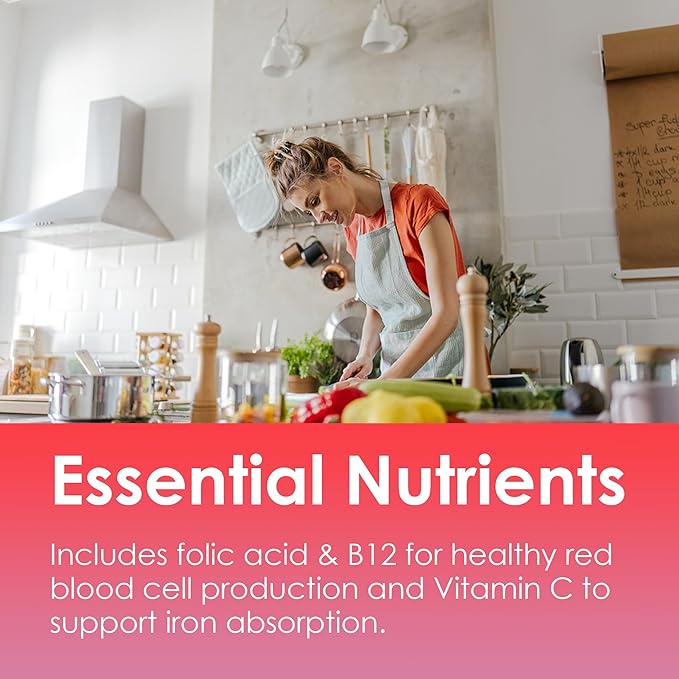 Iron Gummies for Women 25mg Plus Vitamin C, Beet Root, Vitamin B12, Folate for Iron Deficiency, Anemia, Energy Boost, Sugar Free Iron Supplement, Non-Constipating, No After Taste, 60 Cts