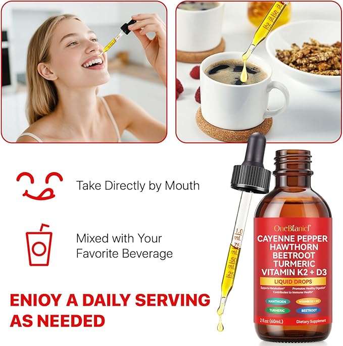 Cayenne Pepper Drops,Cayenne Pepper Supplement Liquid Drops,Hawthorn Beet Root Powder,Vitamin K2&D3,Ceylon Cinnamon,Organic Panax Ginseng,Cayenne Health Supplements 2 Fl Oz