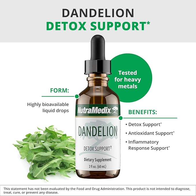 Nutramedix Dandelion Detox Support - Tincture for Liver Health + Gut Health + Antioxidant Support - Dandelion Leaf Liver Support Supplement for Daily Use (60ml)