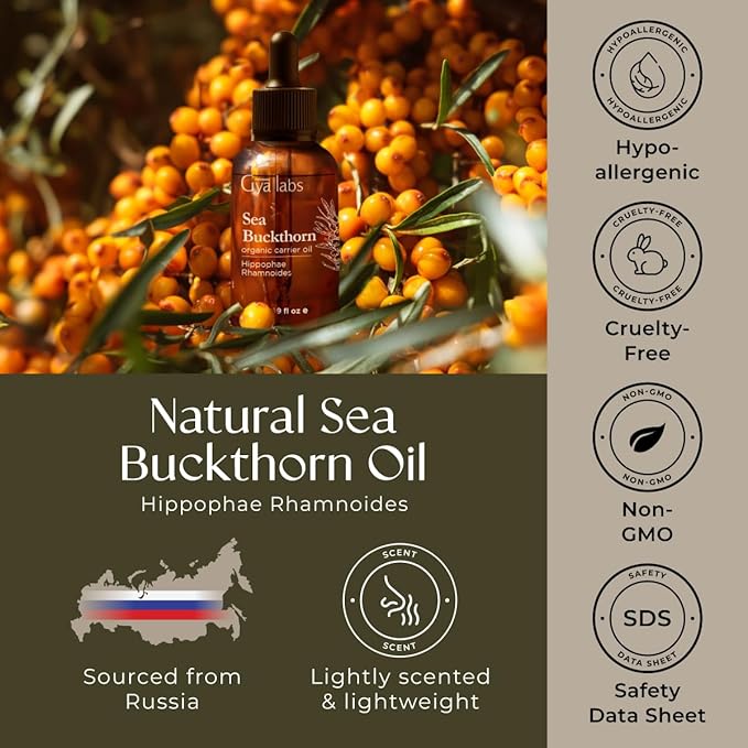 Gya Labs Organic Sea Buckthorn Oil - 100% Pure Natural Sea Buckthorn Carrier Oil for Skin, Face, Nails & Hair - Soothing & Moisturizing (1.69 Fl Oz)