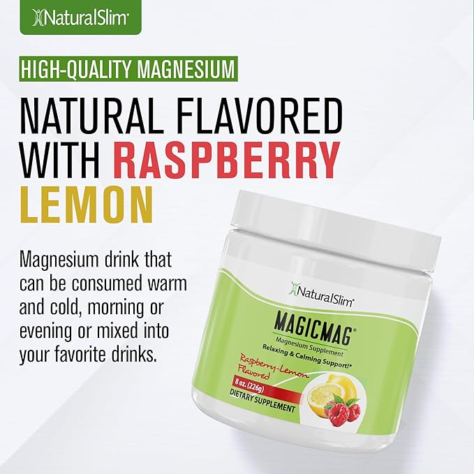 NaturalSlim Magicmag Pure Magnesium Citrate Powder Stress, Constipation, Muscle, Heart Health, and Sleep Support | Raspberry Lemon Magnesium Supplement - 8oz Drink Mix (2 Pack)