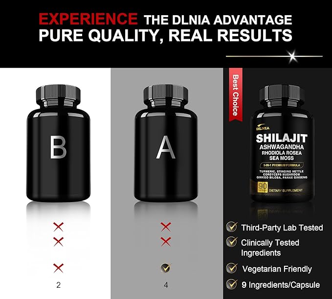 Shilajit 9-in-1 Capsules – Organic Himalayan Complex with Ashwagandha, Sea Moss, Turmeric & More – Vegan, Lab-Tested, Immune & Energy Support for Men & Women – 90 Capsules
