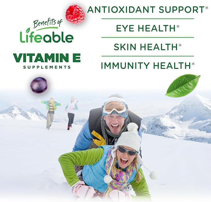 Lifeable Vitamin E Gummies | 400 IU | Great Tasting Vitamin E Supplements | Skin, Eye Health and Immune Function Support | VIT E for Adults, Men, Women | 90 Gummies