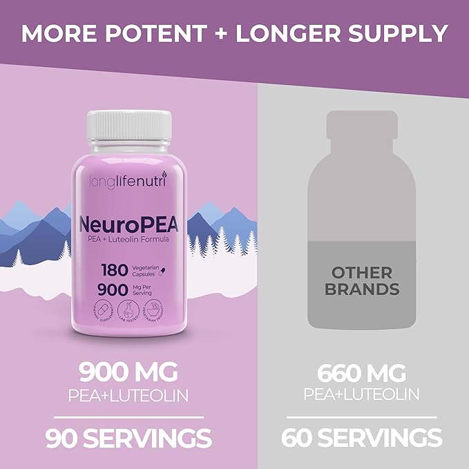 NeuroPEA (Palmitoylethanolamide + Luteolin 800mg/100mg) – Organic Supplement for Nerve Performance, 180 Vegetarian Capsules, 3-Month Supply, GMP Certified, USA Made