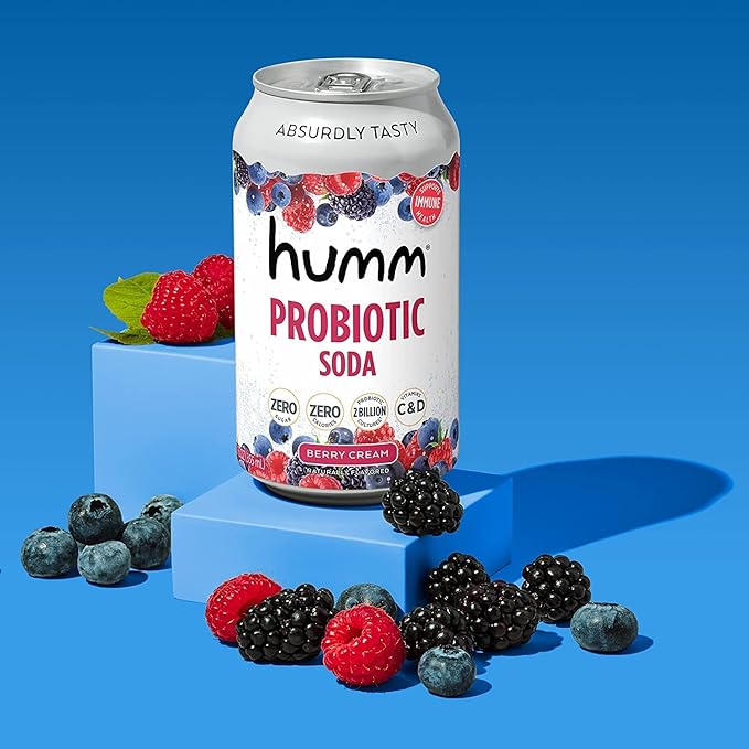 Humm Sparkling Probiotic Soda Variety Pack, Lemon Lime & Berry Cream, Zero Sugar, Zero Calorie, 2 Billion Probiotics, Vitamin C, D, and B12, 12 fl oz (12 Pack)