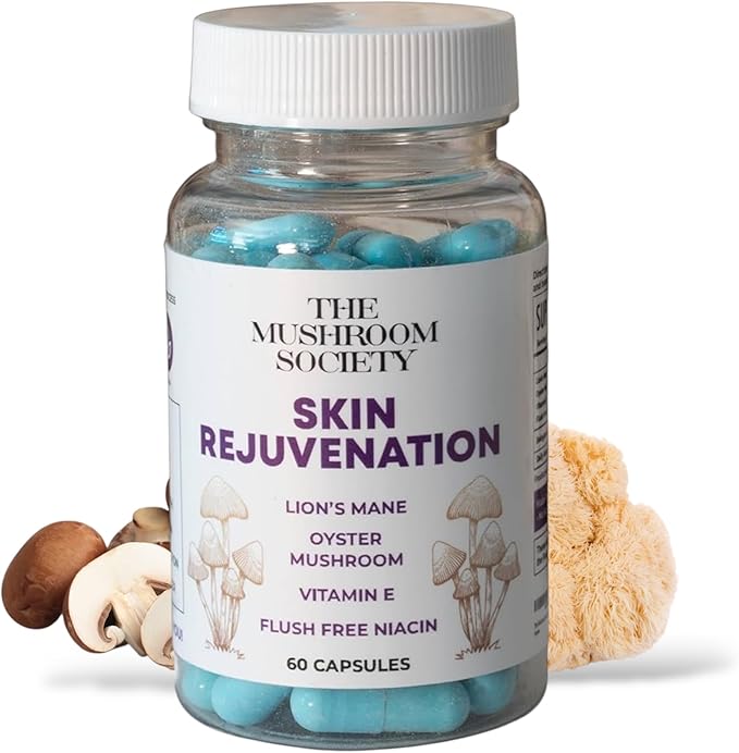 Skin Rejuvenation Supplement - Inner Skin Glow & Cellular Repair Formula – Lion’s Mane, Oyster, Vitamin E, Niacin + Beta-Glucans – Antioxidant + Beauty Blend - 120 Vegan Capsules