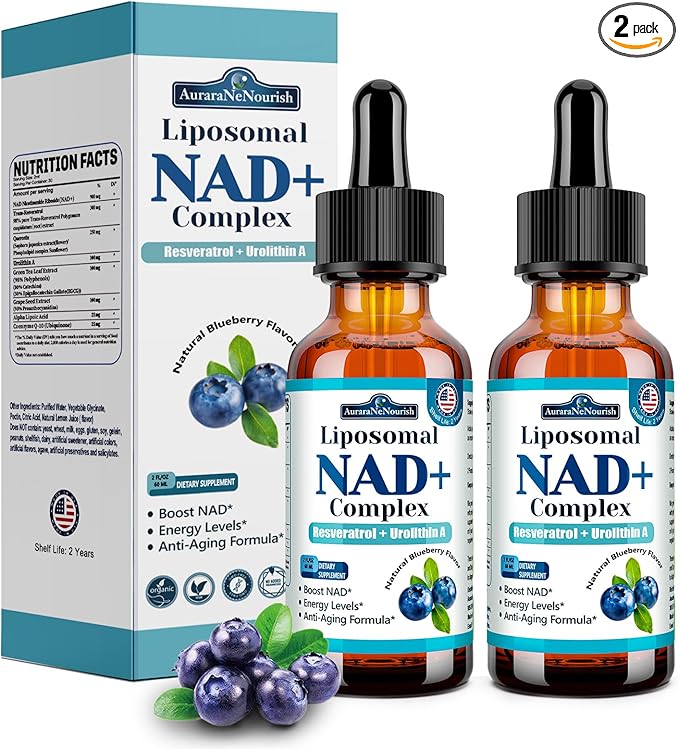Liposomal NAD+ Liquid Drops, 8-in-1 NAD⁺ Nicotinamide Riboside Resveratrol 900mg w. Quercetin & Urolithin A | Fast Absorption NAD+ Supplement with CoQ10, ALA| Cellular Energy, Anti-Aging, Vitality