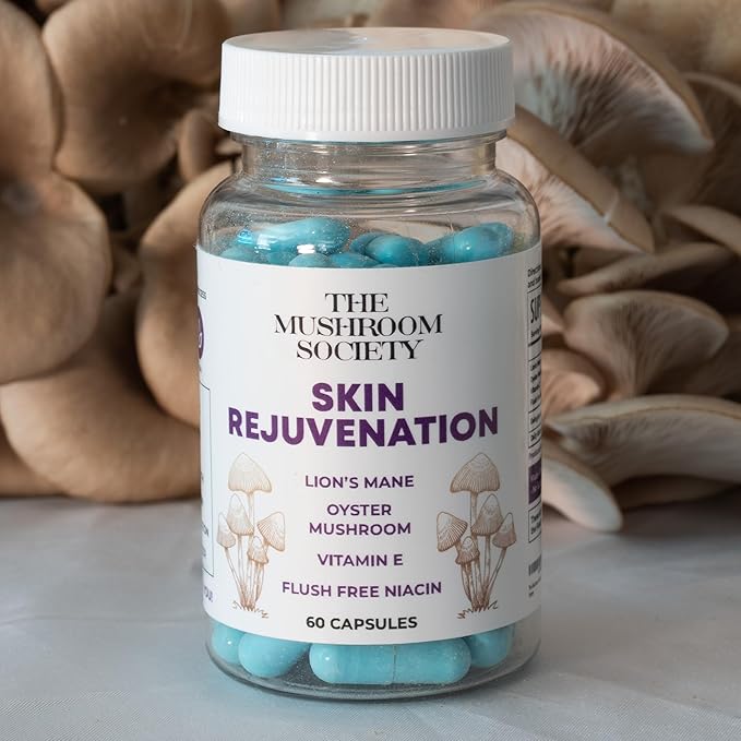 Skin Rejuvenation Supplement - Inner Skin Glow & Cellular Repair Formula – Lion’s Mane, Oyster, Vitamin E, Niacin + Beta-Glucans – Antioxidant + Beauty Blend - 120 Vegan Capsules
