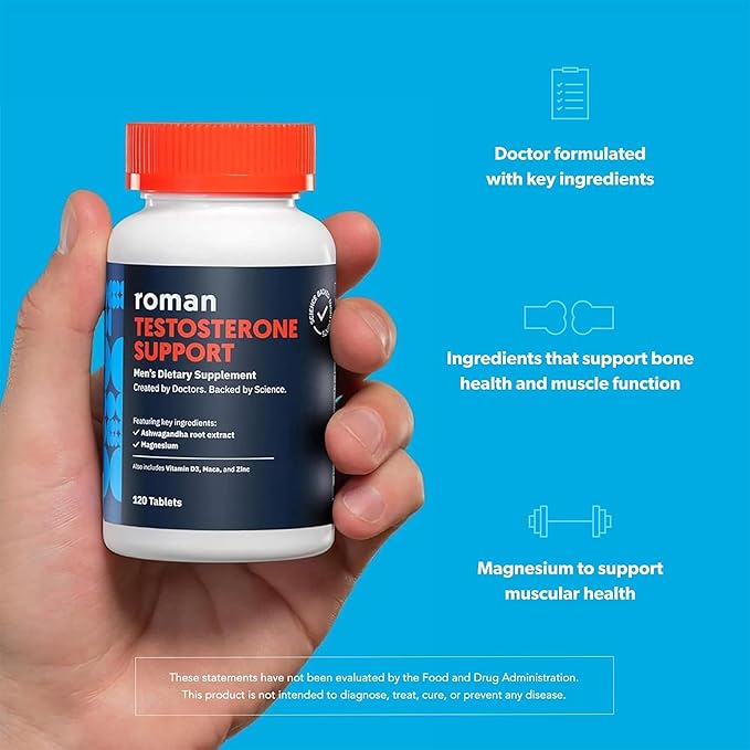 Ro Testosterone Support | Daily Nutritional Supplement with Ashwagandha & Magnesium | (120 Tablets)