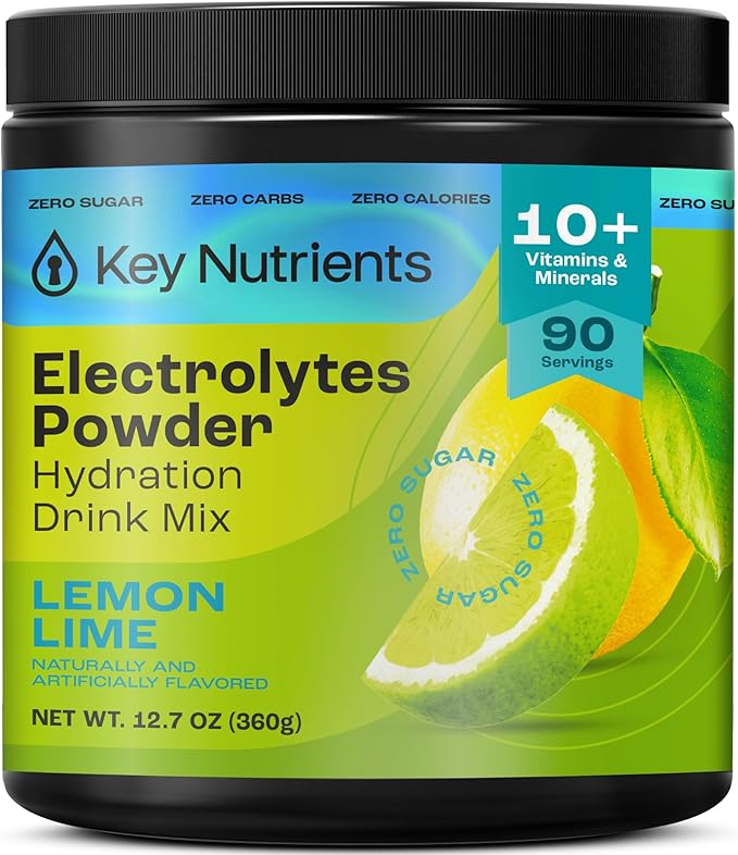 KEY NUTRIENTS Multivitamin Electrolytes Powder No Sugar - Refreshing Lemon Lime Electrolyte Powder - Endurance & Energy Supplement - Hydration Powder - No Calories - 90 Servings - Made in USA