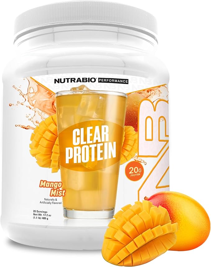 NutraBio Clear Protein Powder, Mango Mist - 20 Servings, 20g Clear Whey Protein Isolate, 0 Sugar, 0g Lactose, Refreshing Fruit Flavors, GLP1 Support - Bone Health - Muscle Post Workout Recovery