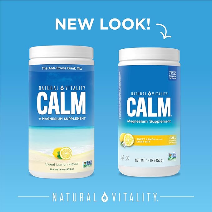 Natural Vitality Calm, Magnesium Supplement, Anti-Stress Drink Mix Powder, Gluten Free, Vegan, & Non-GMO, Sweet Lemon, 16 oz