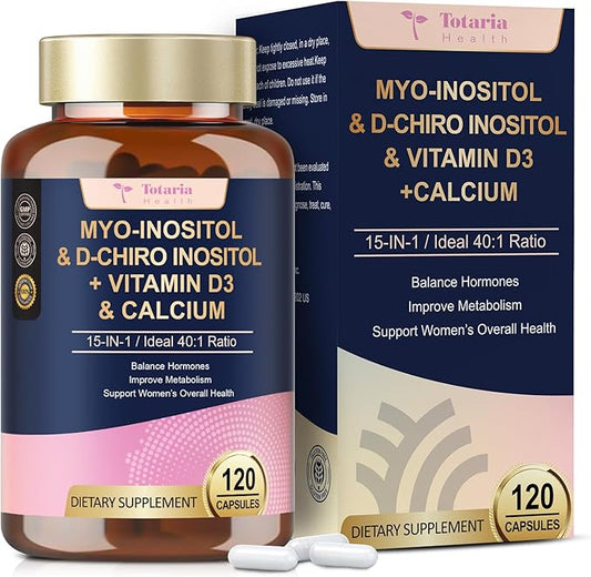 15-in-1 Myo-Inositol & D-Chiro Inositol for Women, 2050 mg Inositol Supplement w/DIM, Berberine, MTHF, Vitamin D, Clinically 40:1 Ratio, for Hormone Balance, Ovarian Function, 120 Capsules