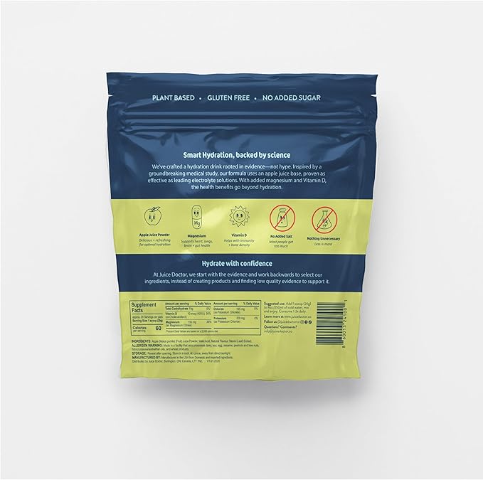 Juice Doctor Instant Hydration Powder, Electrolyte Drink Mix, Dehydration Relief Made with Apple Juice Powder, Magnesium Citrate, and Vitamin D, 1.2 pounds (560g / 28 Servings)