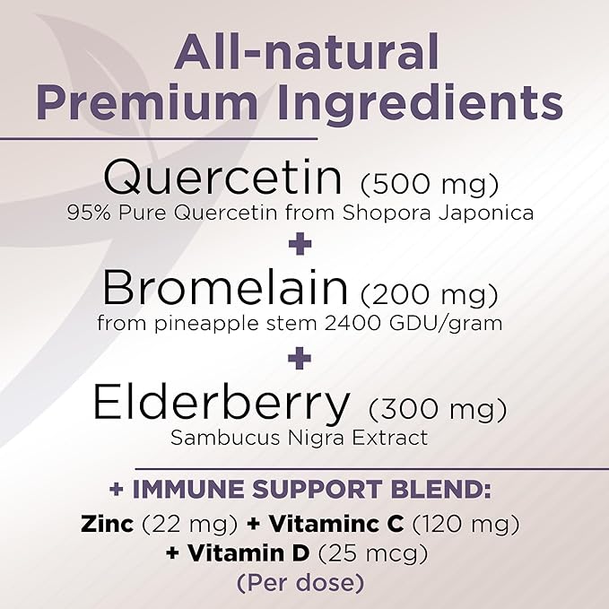 Gade Nutrition Quercetin with Bromelain & Elderberry | Quercetin with Vitamin C and Zinc | Zinc Quercetin 500mg with Vitamin D3 | Daily Immune Support Supplement - 6 Months Supply
