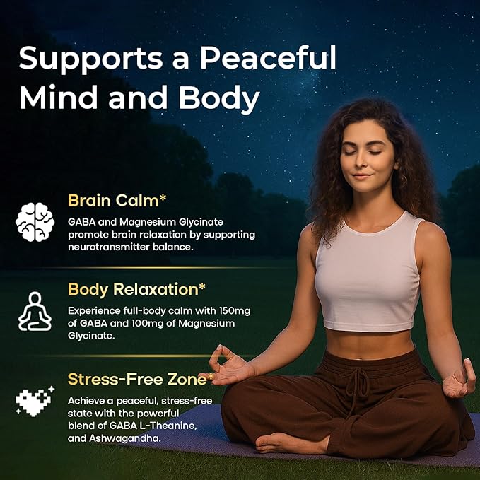 GABA L-Theanine Gummies, Sugar-Free Calm Gummies with L-Theanine, Ashwagandha,Valerian Root,Magnesium | Support Sleep,Stress Relief & Relaxation | GABA Supplement for Adult- Blueberry Flavor