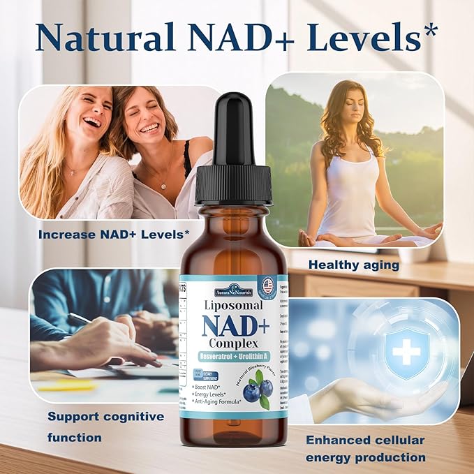 Liposomal NAD+ Liquid Drops, 8-in-1 NAD⁺ Nicotinamide Riboside Resveratrol 900mg w. Quercetin & Urolithin A | Fast Absorption NAD+ Supplement with CoQ10, ALA| Cellular Energy, Anti-Aging, Vitality