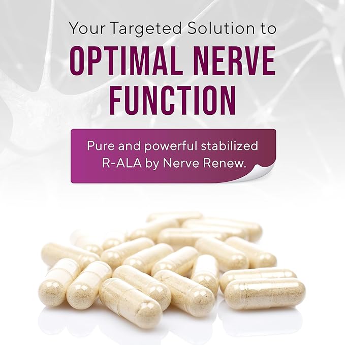 NERVE RENEW R-ALA Stabilized R Alpha Lipoic Acid 600mg Nerve Support Supplement 60 Capsules