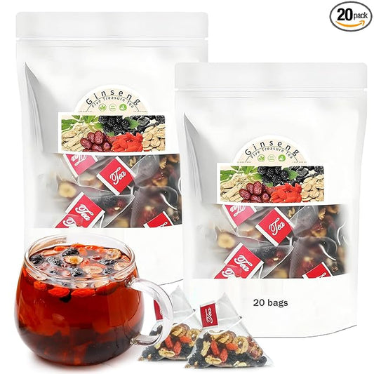 Ginseng Five Treasures Tea Kidney Tea - Kidney Cleanse Ginseng Six Treasures Teas, 6 Precious Ingredients Red Date Wolfberry Mulberry Natural Organic Detox Teabag for Women & Men (2 Bag(40 Teabag))