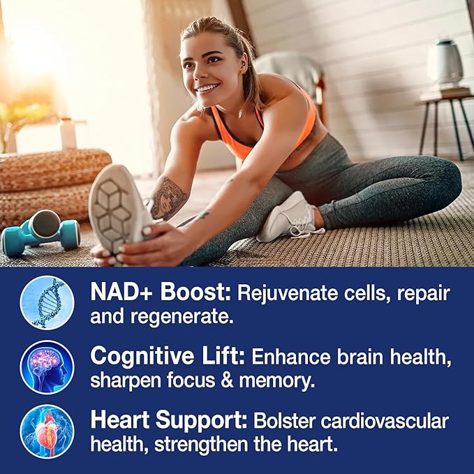 NAD+ Supplement - NAD Nicotinamide Riboside Resveratrol NAD Supplement 1000mg Pure Organic for Women and Men Anti-Aging, Energy, Focus, 80 Capsules