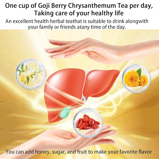 Goji Berry Chrysanthemum Tea for Liver Health, Dandelion Wolfberry Tea Bags, 8 Excellent Raw Material Formulas, Liver Cleanse & Detox Herbal Tea Bags, Vegan, Sugar-Free & Caffeine-Free (2BOX (30Bag))