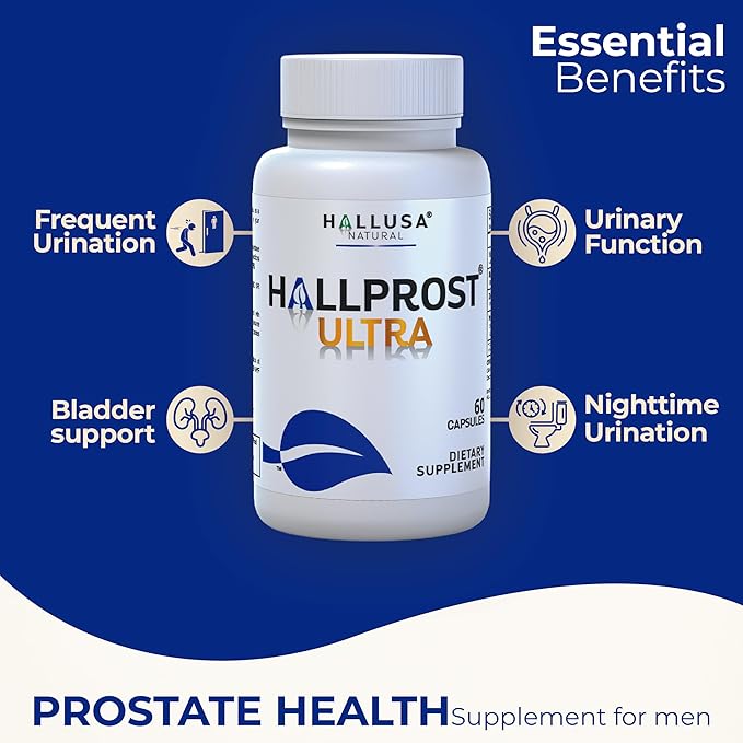HALLPROST Ultra Prostate Health Supplement for Men, Frequent Urination, Saw Palmetto, Lycopene & Pygeum Blend + Zinc, Vitamin E & Magnesium, Urinary Tract Function, 60 Capsules