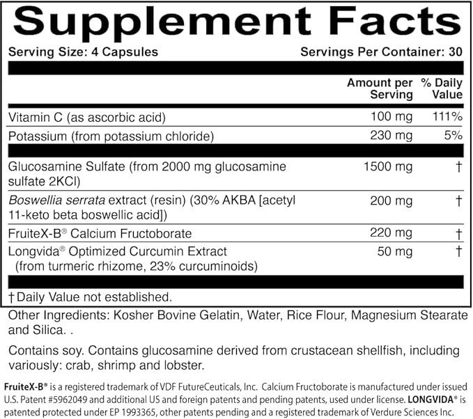 JointProtect – Advanced Joint Support with Glucosamine Sulfate, Boswellia (30% AKBA), Longvida Curcumin, FruiteX-B, and Vitamin C – Comfort, Flexibility & Cartilage Health – 120 Capsules