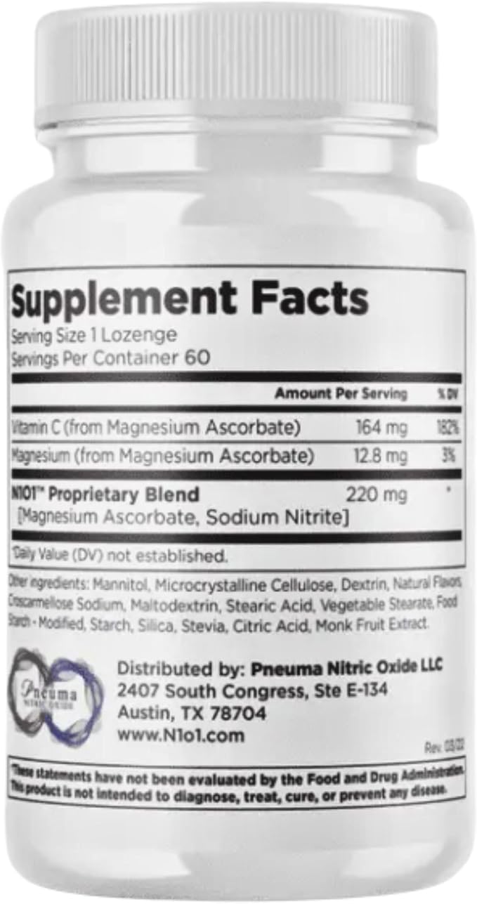 Nitric Oxide Lozenges for Heart Health Support - Dietary Supplement for Blood Flow, Oxygenation and Blood Pressure - 120 Count