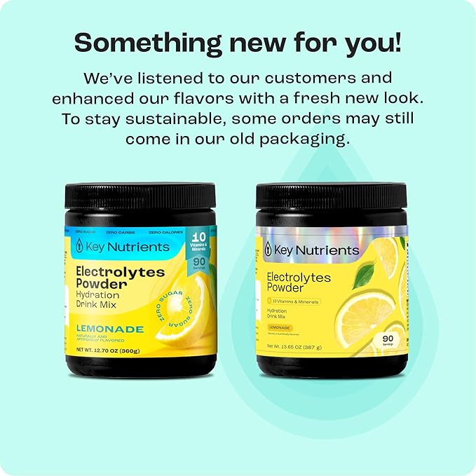 KEY NUTRIENTS Multivitamin Electrolytes Powder No Sugar - Refreshing Lemonade Electrolyte Powder - Sodium & Energy Supplement - Hydration Powder - No Calories - 90 Servings - Made in USA